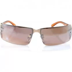 Shield Large Slim Wraparound Rimless Mirror Sunglasses with Open Temple A194 - Brown Rv - C718EI5T32T $13.74