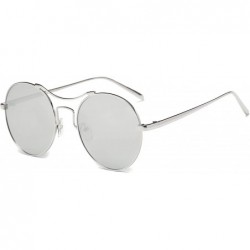Goggle Women Metal Retro Circle Round Brow-Bar Mirrored UV Protection Fashion Sunglasses - Silver - C618WSEMXIZ $16.62