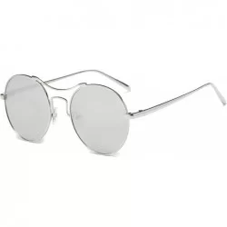 Goggle Women Metal Retro Circle Round Brow-Bar Mirrored UV Protection Fashion Sunglasses - Silver - C618WSEMXIZ $35.69