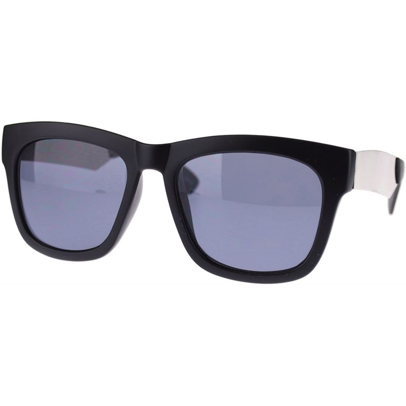 Square Retro Modern Sunglasses Thick Square Frame Bold Metal Accent - Matte Black Silver - C211NIERSCF $10.11