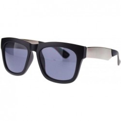 Square Retro Modern Sunglasses Thick Square Frame Bold Metal Accent - Matte Black Silver - C211NIERSCF $10.11