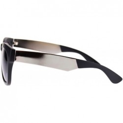 Square Retro Modern Sunglasses Thick Square Frame Bold Metal Accent - Matte Black Silver - C211NIERSCF $10.11