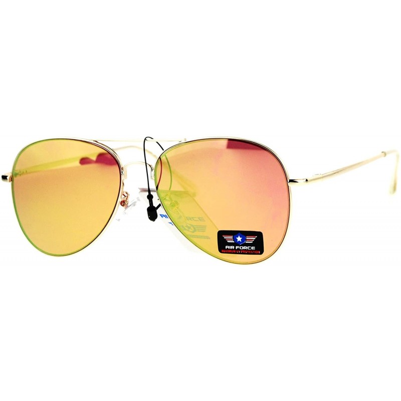 Aviator Air Force Aviator Sunglasses Unisex Spring Hinge Metal Frame Mirror Lens - Gold (Pink Mirror) - CD1853L85E7 $8.16