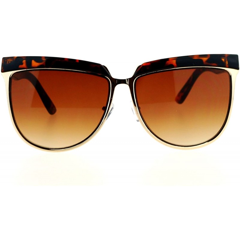 Rectangular Oversize Brow Trim Rectangular Butterfly Metal Frame Womens Sunglasses - Gold Tortoise - CX12KRWT1Z7 $10.90