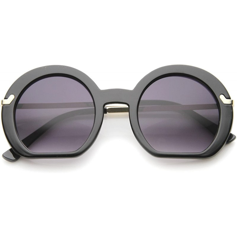 Round Women's High Fashion Flat Bottom Oversize Round Sunglasses 50mm - Black / Lavender - CF12I21RHT7 $10.60