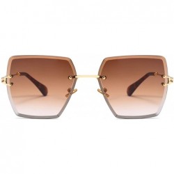 Semi-rimless Womens RimlSunglasses Metal Gradient Lens Brown Black Square Sun Glasses Accessories Summer 2018 - Brown - CA197...