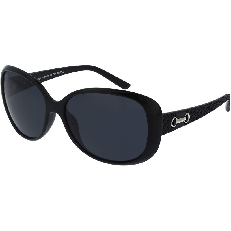 Oversized Polarized Sunglasses F-4318 Butterfly Polarized Fashion Sunglasses - UV Protection - Shinny Black - CR18WIL7SQA $45.39