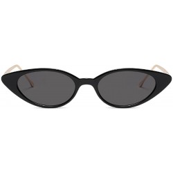 Oval Unisex Vintage Slender Oval Sunglasses Small Metal Frame lens eyewear - Bright Black - CL18DTMGWNC $12.62