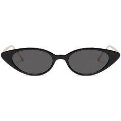 Oval Unisex Vintage Slender Oval Sunglasses Small Metal Frame lens eyewear - Bright Black - CL18DTMGWNC $20.75