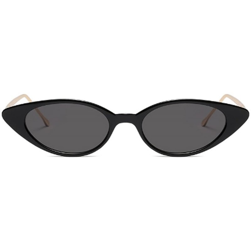 Oval Unisex Vintage Slender Oval Sunglasses Small Metal Frame lens eyewear - Bright Black - CL18DTMGWNC $12.62