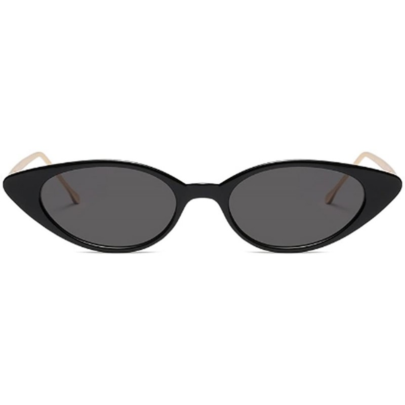 Oval Unisex Vintage Slender Oval Sunglasses Small Metal Frame lens eyewear - Bright Black - CL18DTMGWNC $12.62