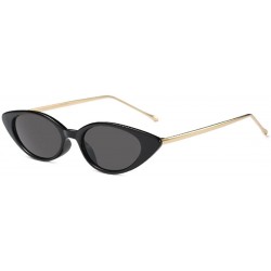 Oval Unisex Vintage Slender Oval Sunglasses Small Metal Frame lens eyewear - Bright Black - CL18DTMGWNC $12.62