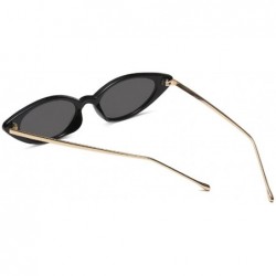 Oval Unisex Vintage Slender Oval Sunglasses Small Metal Frame lens eyewear - Bright Black - CL18DTMGWNC $12.62