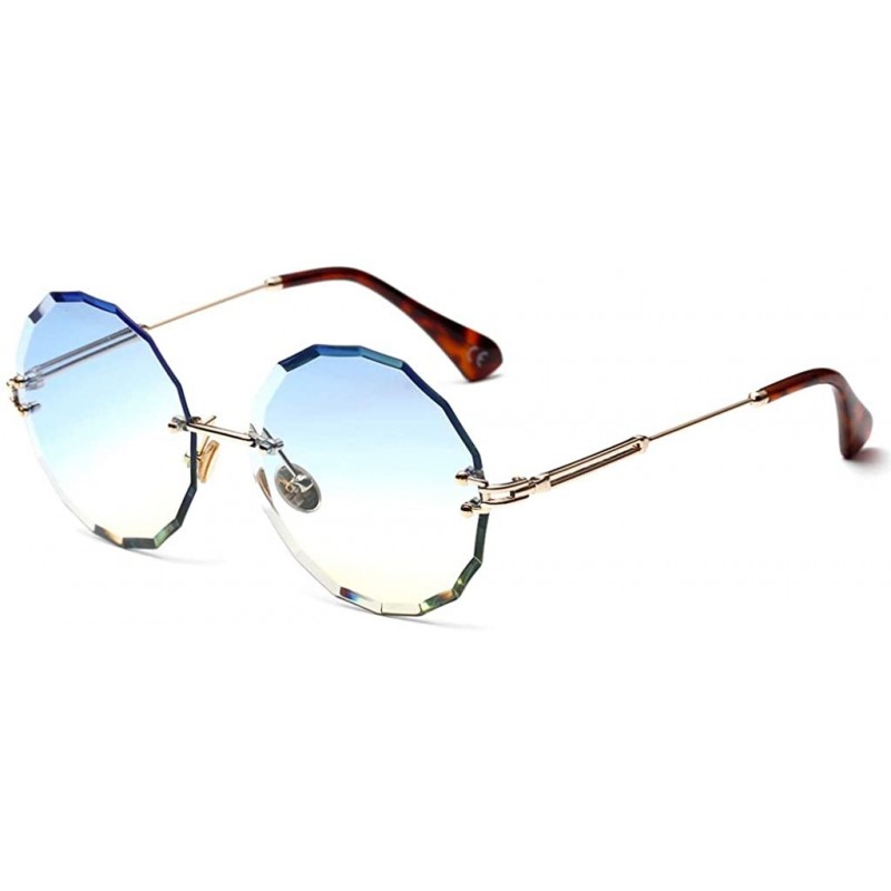 Rimless Round Sunglasses for Women Clear Lens Sun Glasses Retro Female Gift Items UV400 - Blue Yellow - CY18SM67U47 $12.19