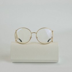 Oversized Cut-out Round Designer Celebrity Inspired Sunglasses With Box - Gold-clear - CN12LTKAWBH $13.20