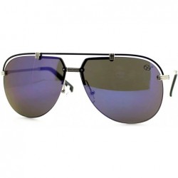 Oversized Rimless Aviator Sunglasses Oversized Metal Top Unisex Fashion (silver black- blue mirror) - CP12CLAPK1B $8.18