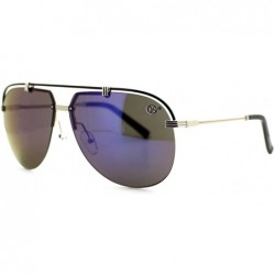 Oversized Rimless Aviator Sunglasses Oversized Metal Top Unisex Fashion (silver black- blue mirror) - CP12CLAPK1B $8.18