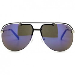 Oversized Rimless Aviator Sunglasses Oversized Metal Top Unisex Fashion (silver black- blue mirror) - CP12CLAPK1B $8.18