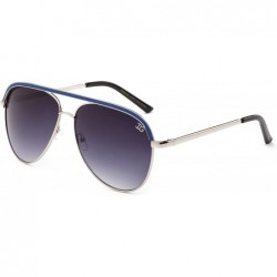 Aviator "Flynn" Pilot Style Unique Bar Look Fashion Sunglasses - Silver/Blue - CS12MF2XSO7 $21.92