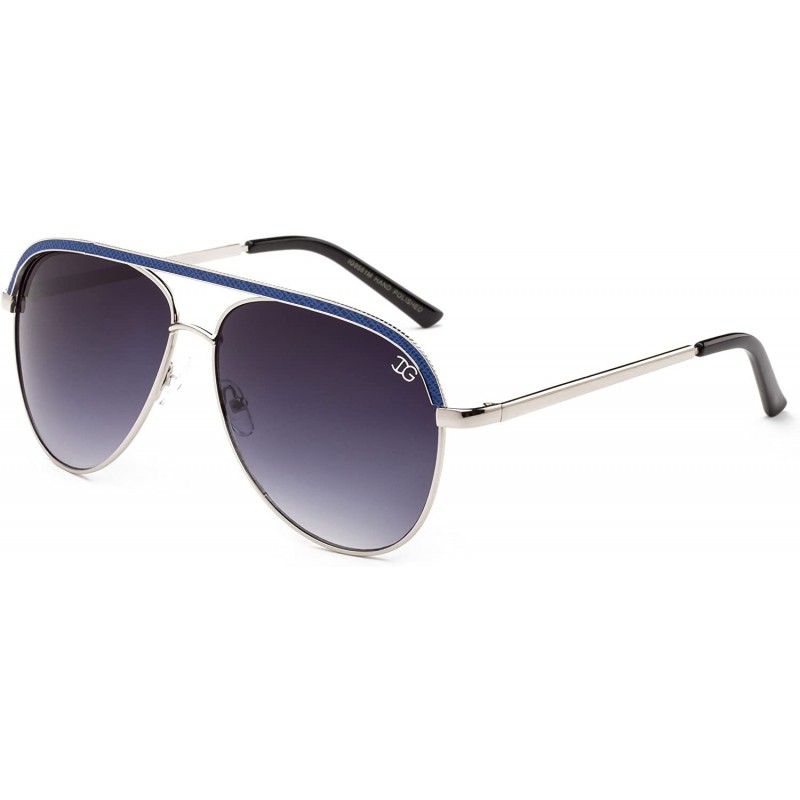 Aviator "Flynn" Pilot Style Unique Bar Look Fashion Sunglasses - Silver/Blue - CS12MF2XSO7 $12.14