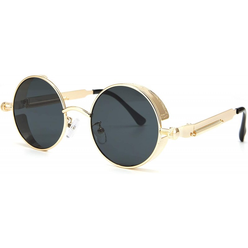 Round Vintage Metal Round Sunglasses UV Protection for Men Women - Black Lens-golden Frame - CJ196R0KOT7 $7.90