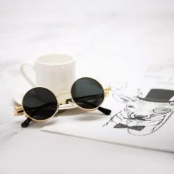 Round Vintage Metal Round Sunglasses UV Protection for Men Women - Black Lens-golden Frame - CJ196R0KOT7 $7.90
