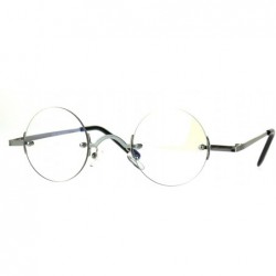 Round Small Round Circle Clear Lens Rimless Glasses Wide Frame Narrow Lens - Silver - C8188MASRES $28.05