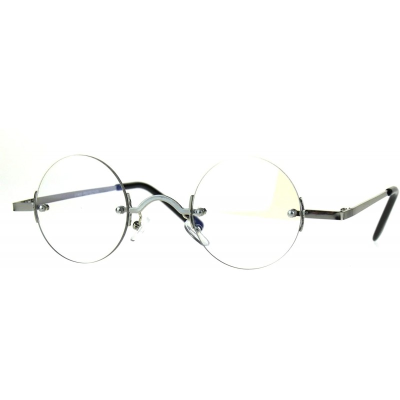 Round Small Round Circle Clear Lens Rimless Glasses Wide Frame Narrow Lens - Silver - C8188MASRES $11.84