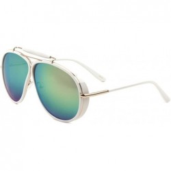 Aviator Oversized Outdoorsman Aviator Sunglasses w/Brow Bar & Side Shields - White & Gold Frame - C4187D3WSC6 $9.31