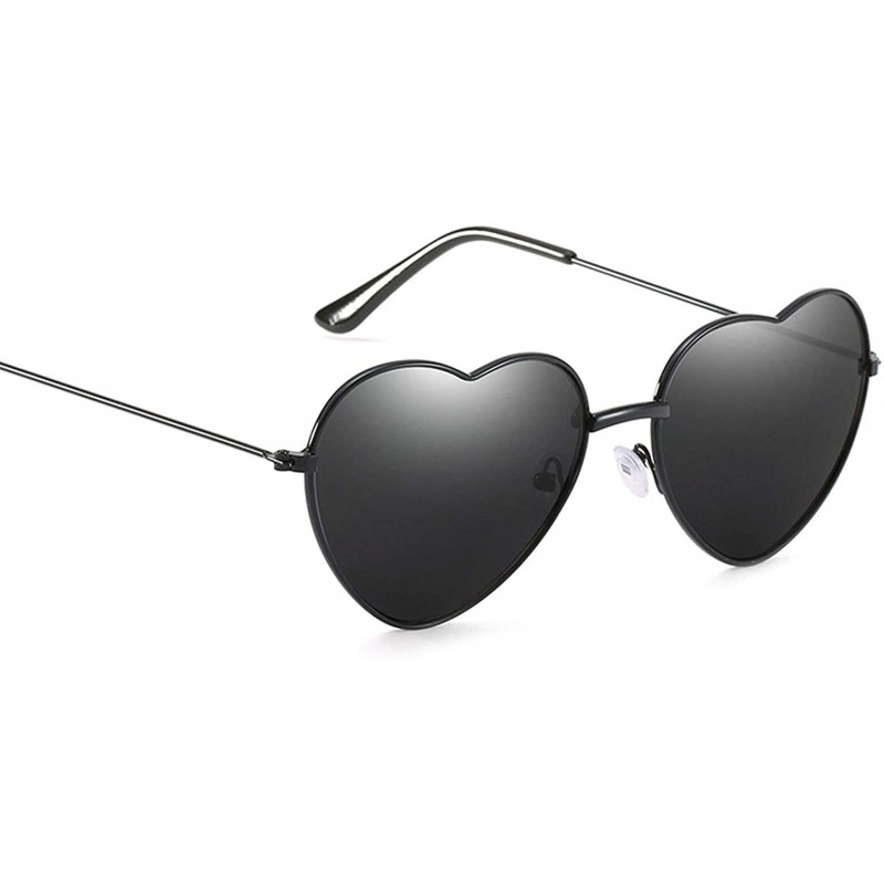 Oversized Classic Retro Designer Style Heart Shape Sunglasses for Women Metal Resin UV 400 Protection Sunglasses - Black - CY...