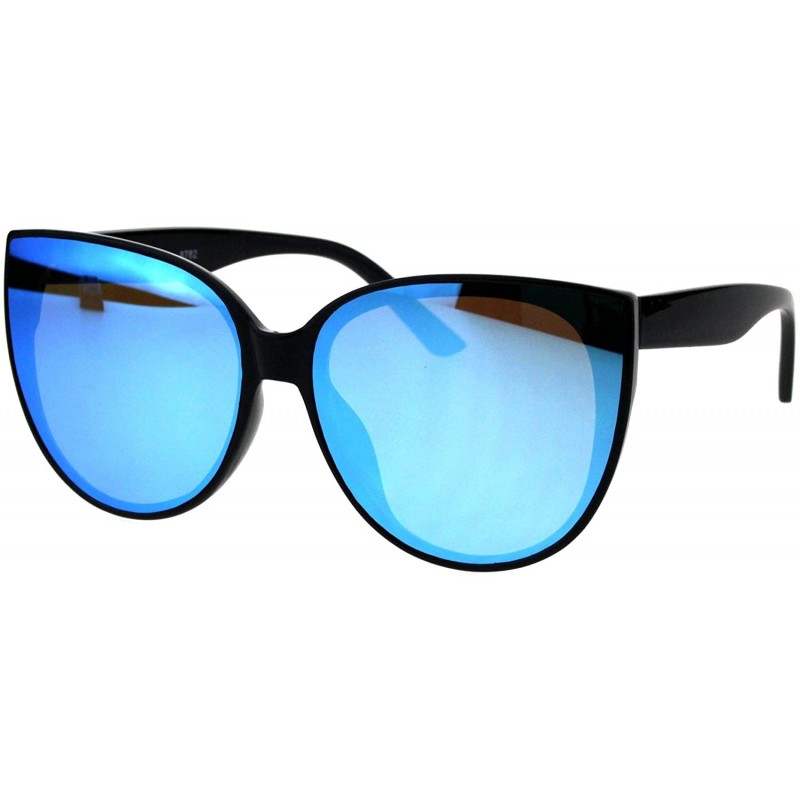 Round Womens Designer Fashion Sunglasses Round Oversized Cateye Shades - Black (Blue Mirror) - CH18RMHM7RK $9.54