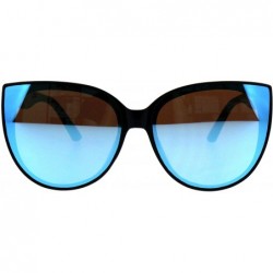 Round Womens Designer Fashion Sunglasses Round Oversized Cateye Shades - Black (Blue Mirror) - CH18RMHM7RK $9.54