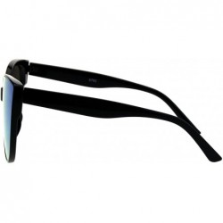 Round Womens Designer Fashion Sunglasses Round Oversized Cateye Shades - Black (Blue Mirror) - CH18RMHM7RK $9.54