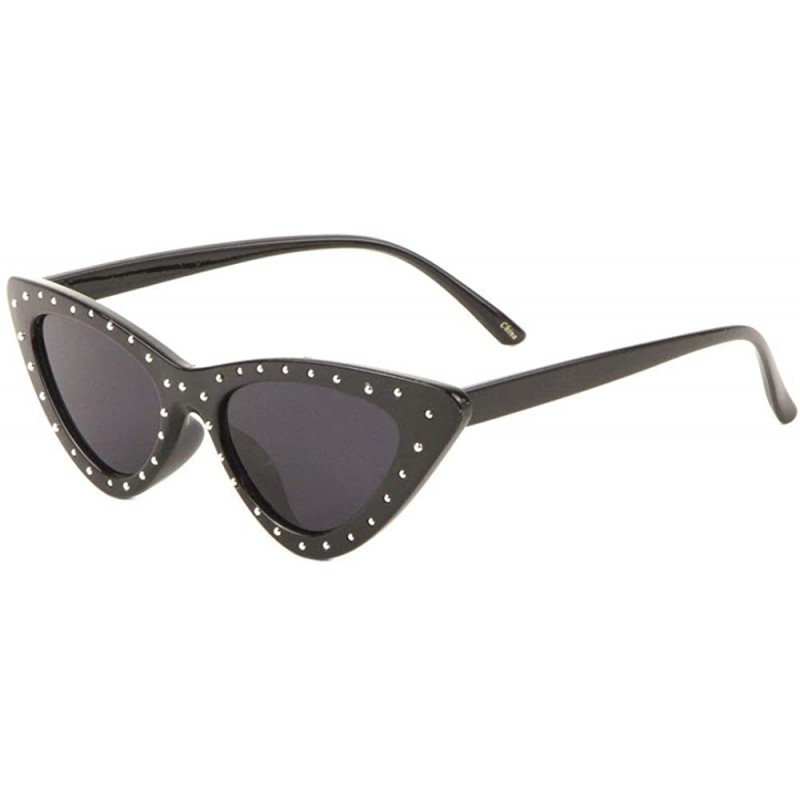 Cat Eye Frontal Rhinestone Retro Sharp Cat Eye Sunglasses - Black - C9198D9KOMA $13.05
