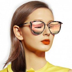 Cat Eye Polarized Sunglasses Oversized Mirrored Protection - Floral Frame/Pink Mirror Cat Eye Lens - CA18LAOI8W4 $19.11