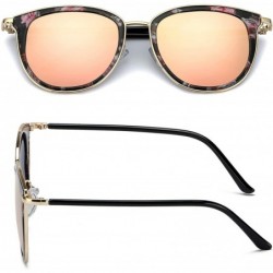 Cat Eye Polarized Sunglasses Oversized Mirrored Protection - Floral Frame/Pink Mirror Cat Eye Lens - CA18LAOI8W4 $19.11