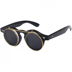 Goggle Retro Steampunk Round Circle Flip Up Sunglasses - Black - CW18NAOQK3C $19.65