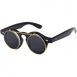 Goggle Retro Steampunk Round Circle Flip Up Sunglasses - Black - CW18NAOQK3C $8.27