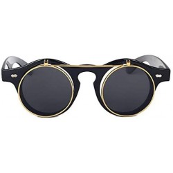 Goggle Retro Steampunk Round Circle Flip Up Sunglasses - Black - CW18NAOQK3C $8.27