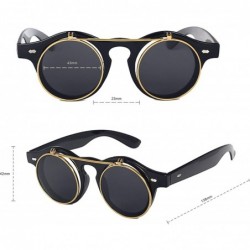 Goggle Retro Steampunk Round Circle Flip Up Sunglasses - Black - CW18NAOQK3C $8.27