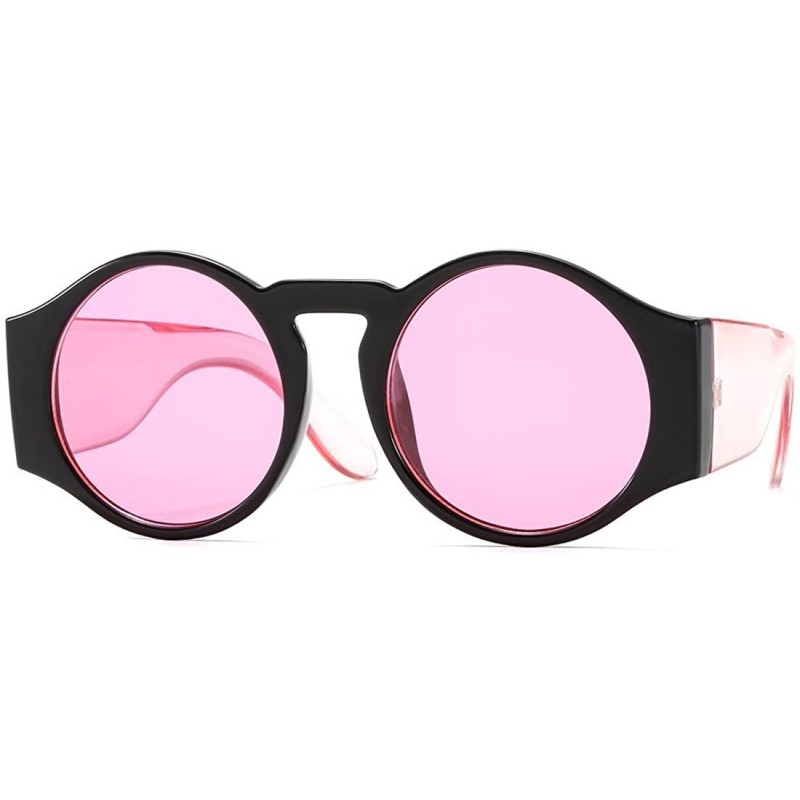 Round Round Sunglasses for Women Hippie Vintage Circle Frame - 05 Pink Lens/Black Frame - C418GWQS80I $15.25