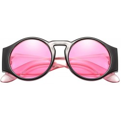 Round Round Sunglasses for Women Hippie Vintage Circle Frame - 05 Pink Lens/Black Frame - C418GWQS80I $15.25