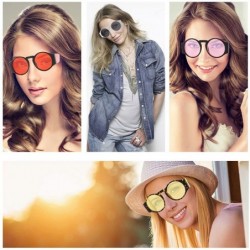 Round Round Sunglasses for Women Hippie Vintage Circle Frame - 05 Pink Lens/Black Frame - C418GWQS80I $15.25