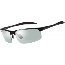 Semi-rimless Men's Photochromic Polarized Sunglasses Day and Night Driving Sports Glasses - 8177 Black - CR192DTH9IC $43.36