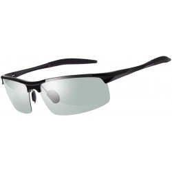 Semi-rimless Men's Photochromic Polarized Sunglasses Day and Night Driving Sports Glasses - 8177 Black - CR192DTH9IC $40.72