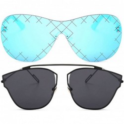 Rectangular Ladies Metal Cat Eye Heart Round Integral Sunglasses Elegant De Luxe Stylish - Fan_2p_29mix - CG17YEG4DRY $18.77