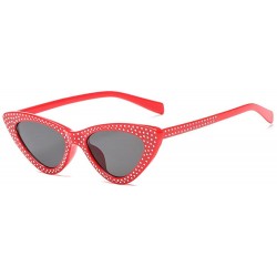 Cat Eye Retro Rhinestone Cat Eye Sunglasses for Women Clout Goggles Plastic Frame Glasses - Red - C218E5GNUGG $22.96