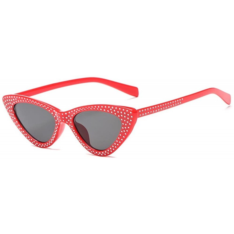 Cat Eye Retro Rhinestone Cat Eye Sunglasses for Women Clout Goggles Plastic Frame Glasses - Red - C218E5GNUGG $8.95