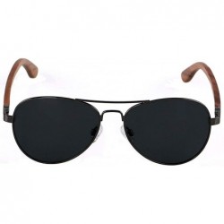 Aviator Aviator Sunglasses for Men Women Polarized Black Uv Protection Wood Frame Wooden Blue Yellow - C018IGUA6DR $14.20