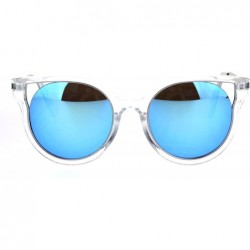 Round Womens Plastic Clear Horn Rim Cat Eye Round Retro Fashion Sunglasses - Blue - CH17Z3NH24H $8.65